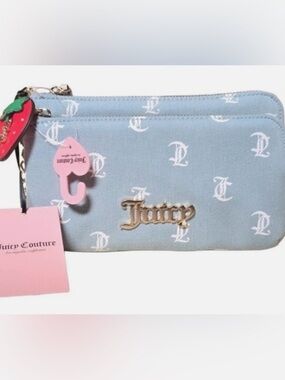 NWT Juicy Couture Denim Days Wallet in Lt Washed Denim/White